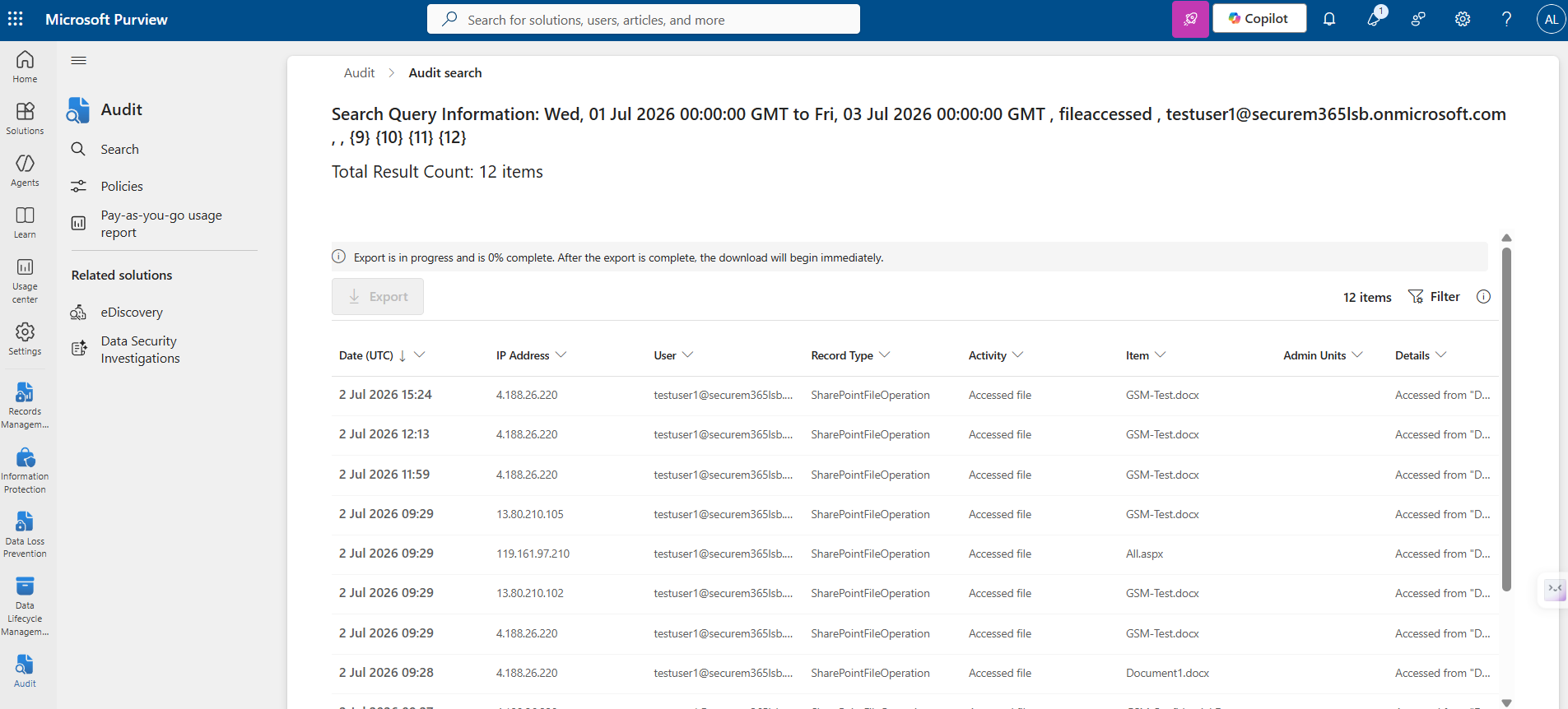 Export In Progress