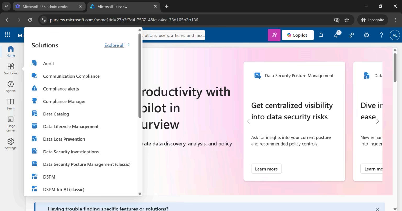 Purview Solutions Menu