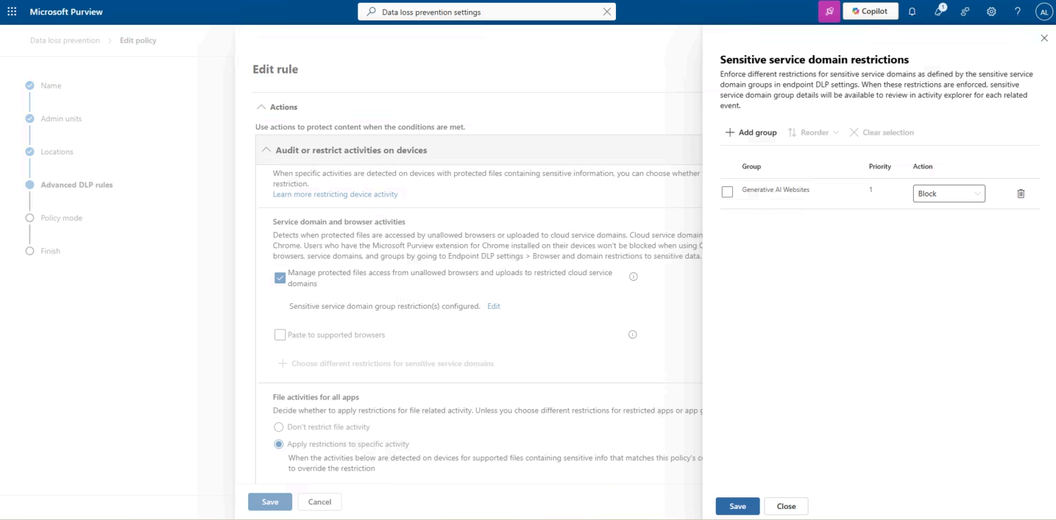 Domain Restrictions Flyout