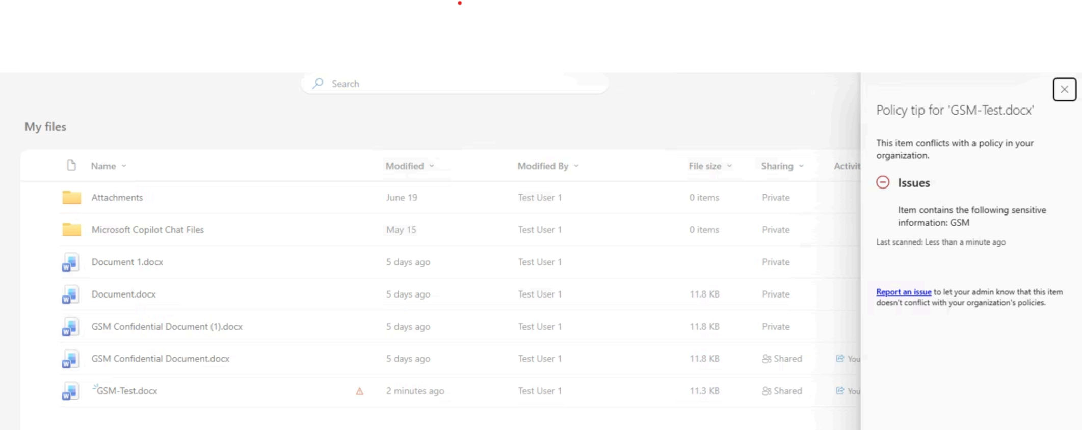 OneDrive Policy Tip