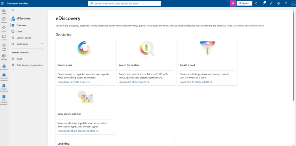 eDiscovery Solutions Menu