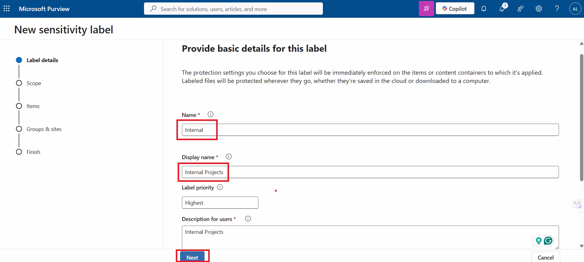Create Label — Basic Info